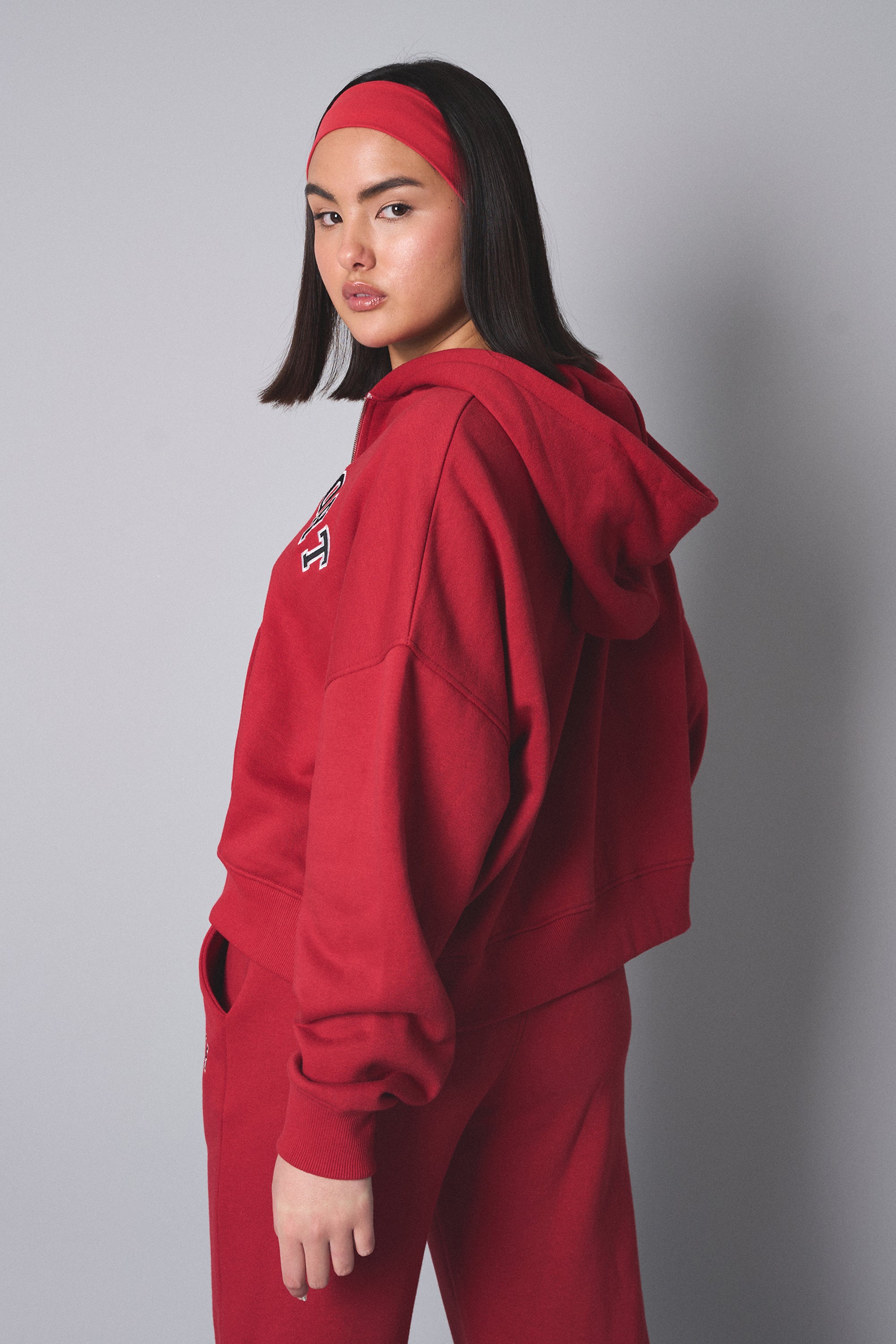 Kaiia Sport Oversized Zip Up Hoodie Red