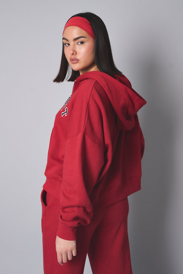 Kaiia Sport Oversized Zip Up Hoodie Red