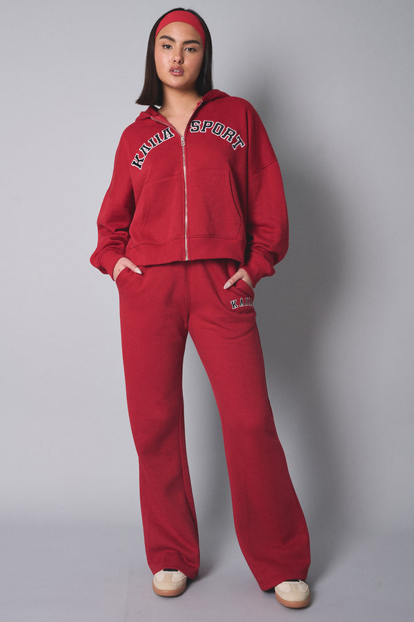Kaiia Sport Oversized Zip Up Hoodie Red
