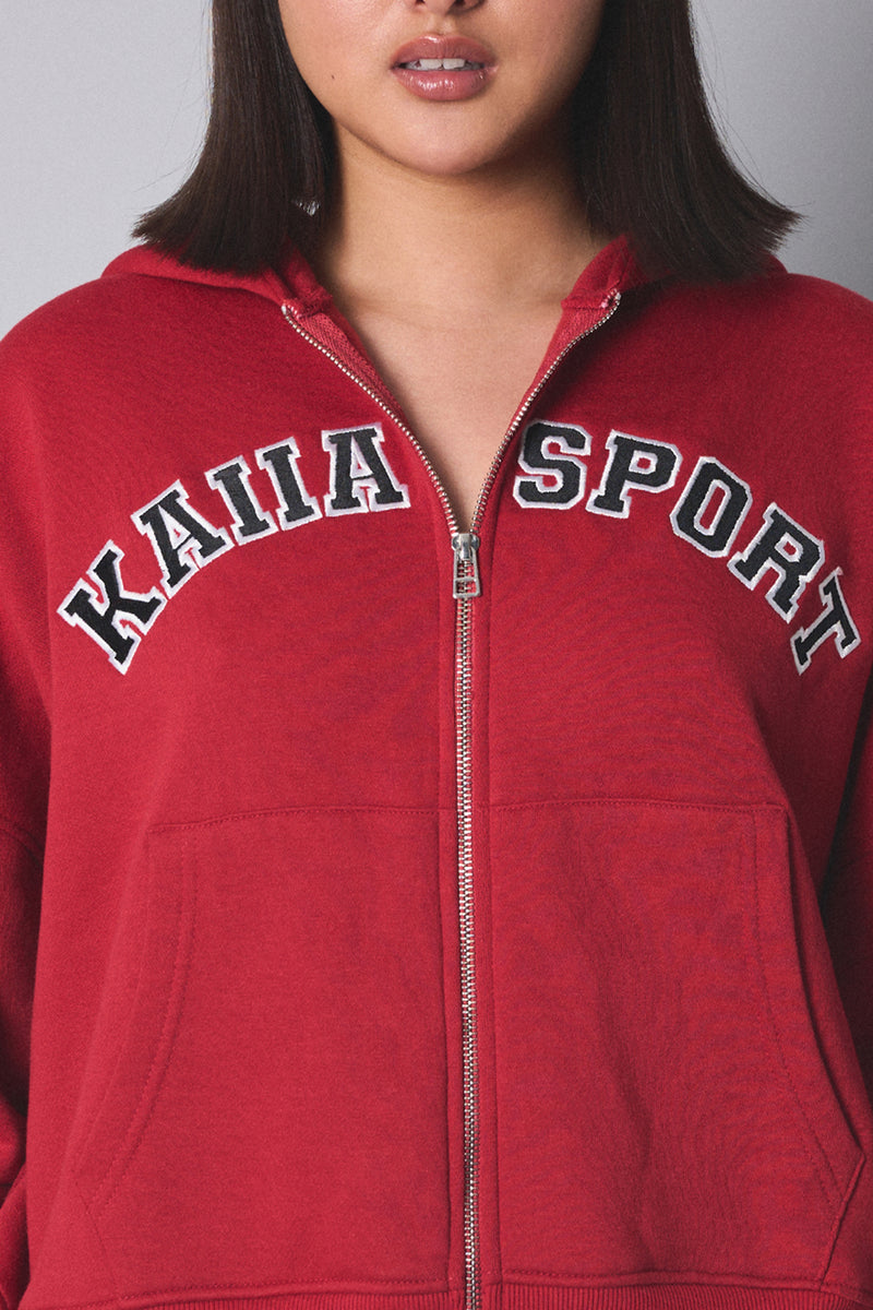 Kaiia Sport Oversized Zip Up Hoodie Red