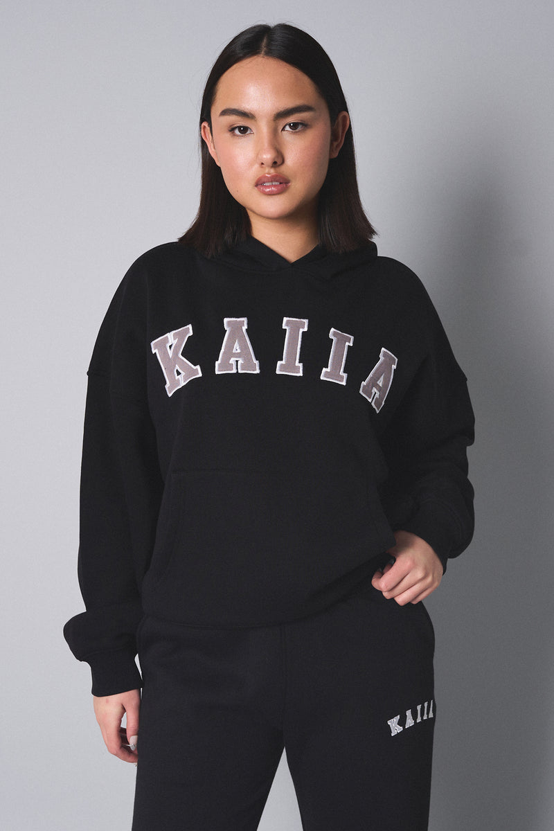 Kaiia Slogan Oversized Hoodie Black with Grey