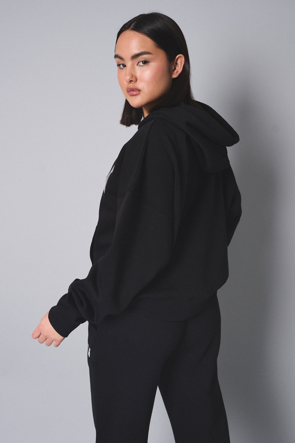 Kaiia Slogan Oversized Hoodie Black with Grey