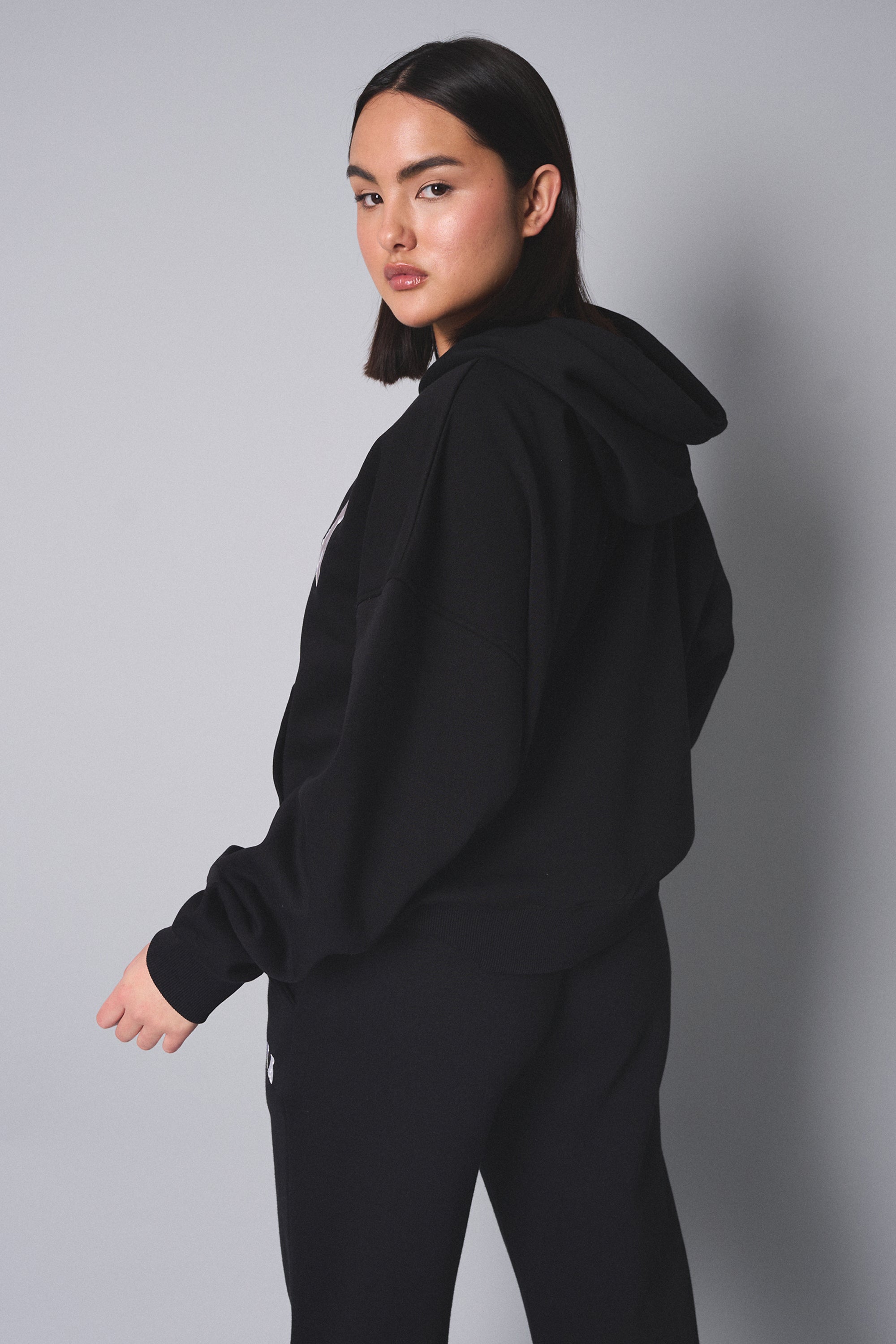 Kaiia Slogan Oversized Hoodie Black with Grey