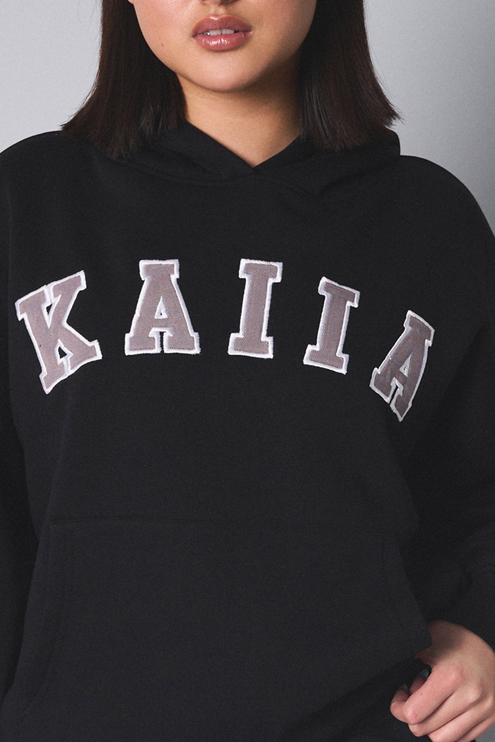 Kaiia Slogan Oversized Hoodie Black with Grey