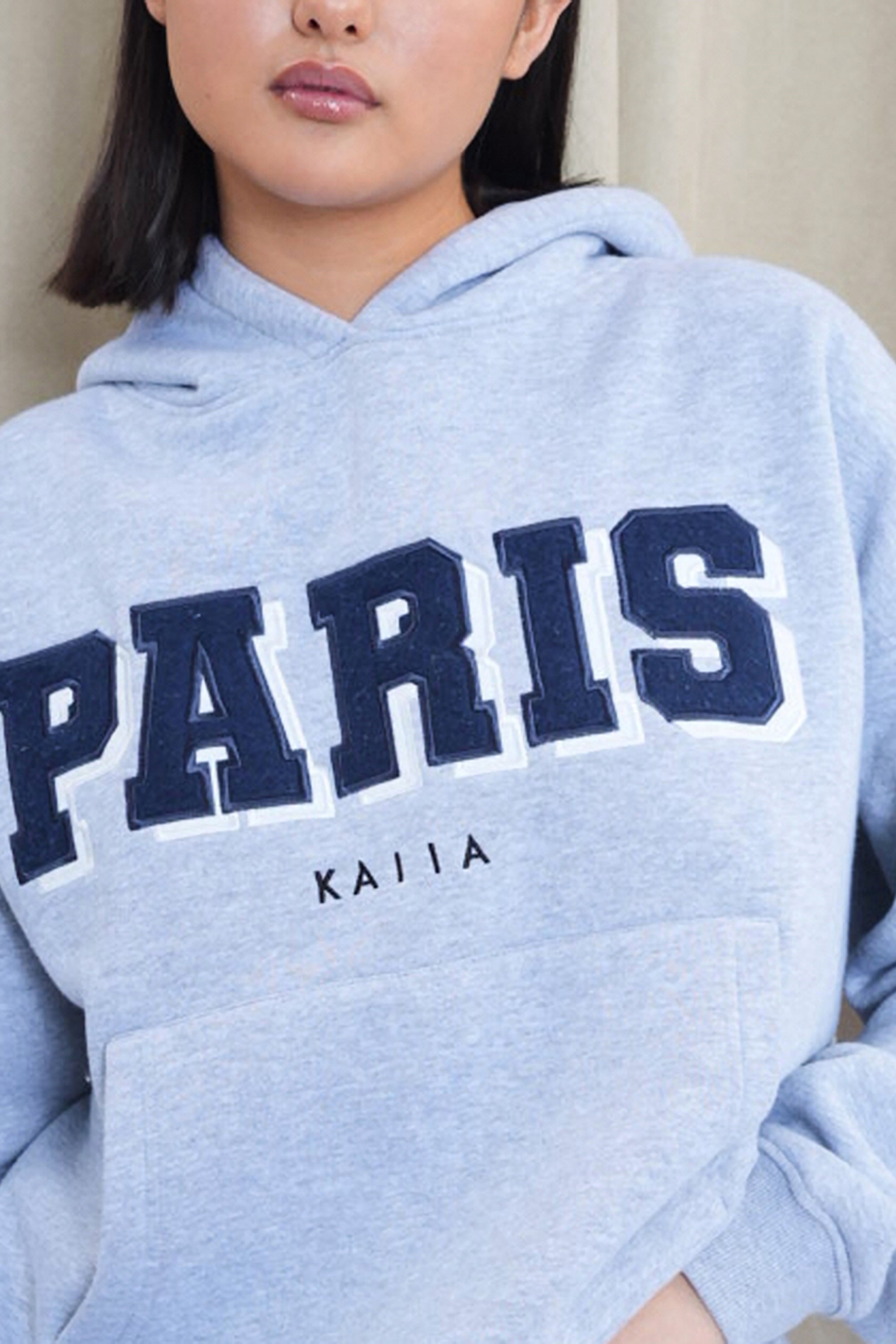 Kaiia Paris Shadow Logo Oversized Hoodie Grey Marl