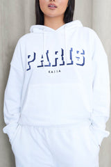 Kaiia Paris Shadow Logo Oversized Drawstring Hoodie White