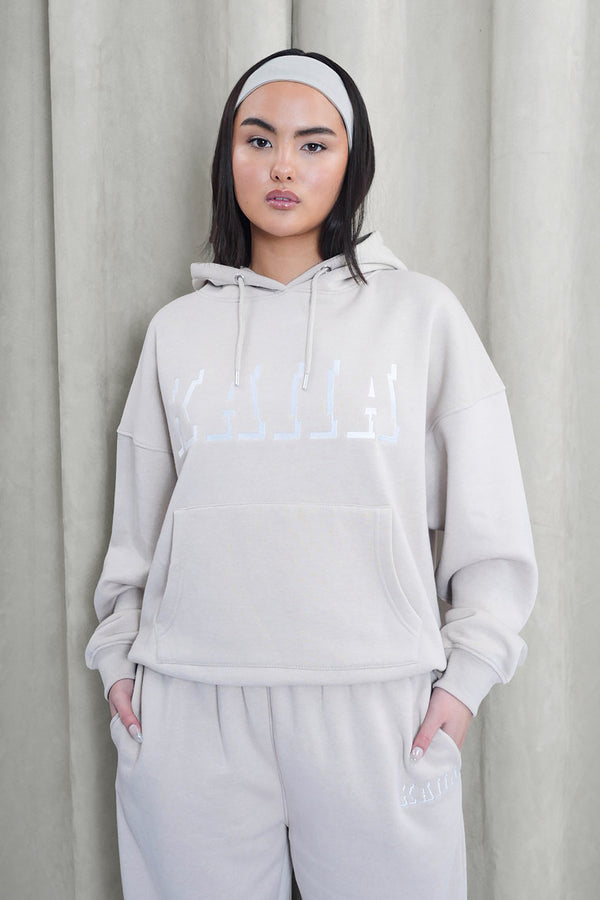Kaiia Shadow Logo Oversized Drawstring Hoodie Stone