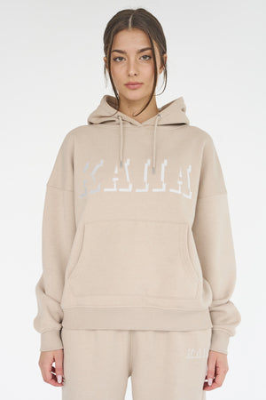 Kaiia Shadow Logo Oversized Drawstring Hoodie Stone
