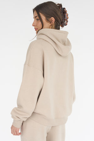 Kaiia Shadow Logo Oversized Drawstring Hoodie Stone