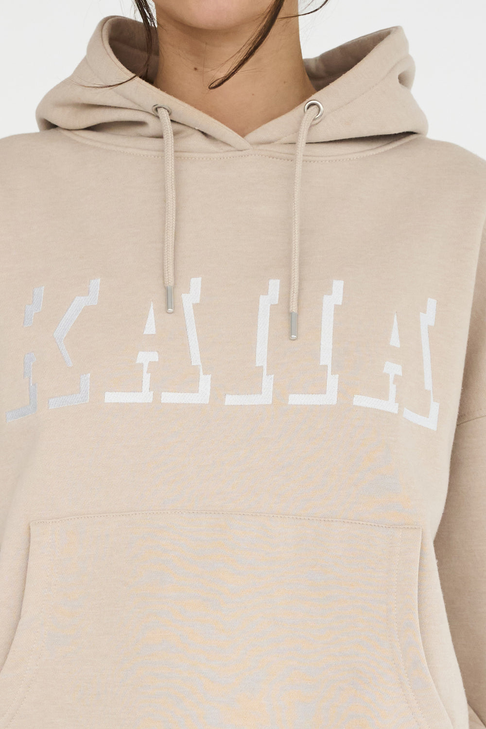 Kaiia Shadow Logo Oversized Drawstring Hoodie Stone