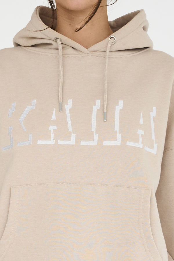 Kaiia Shadow Logo Oversized Drawstring Hoodie Stone