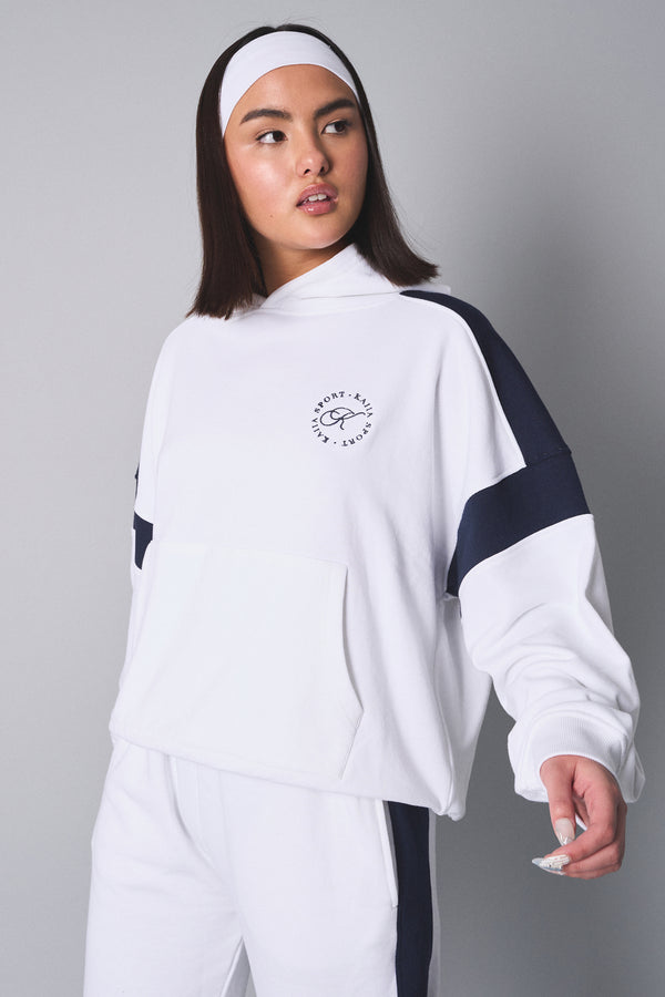 Kaiia Sport Contrast Panel Oversized Hoodie White with Navy