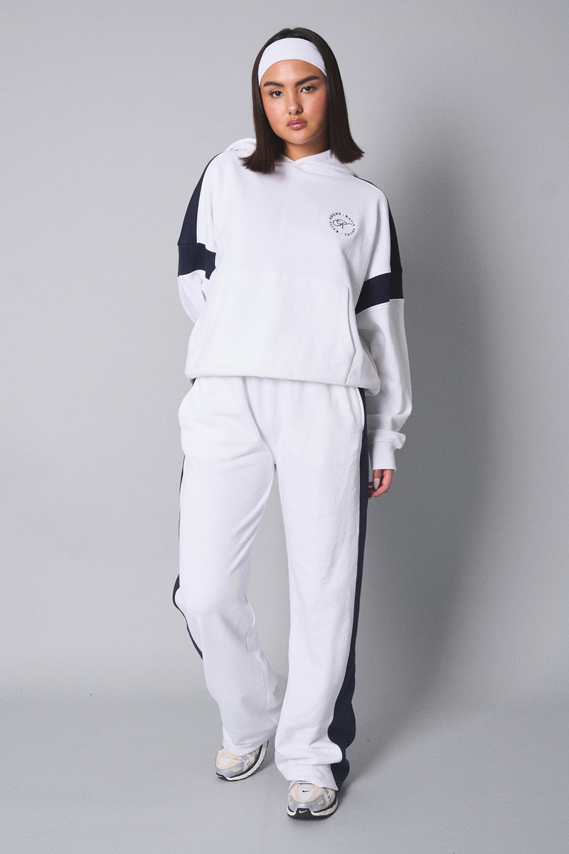 Kaiia Sport Contrast Panel Oversized Hoodie White with Navy
