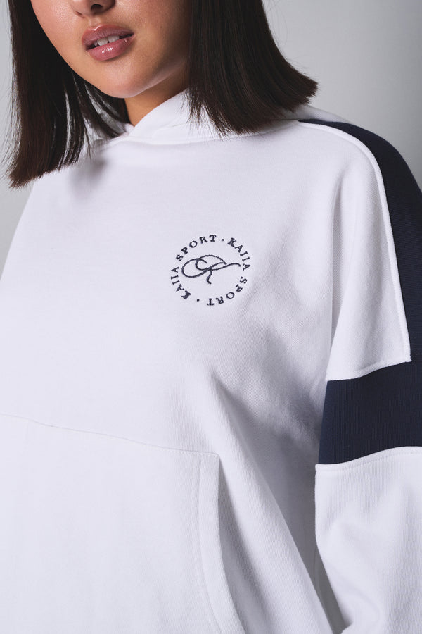 Kaiia Sport Contrast Panel Oversized Hoodie White with Navy