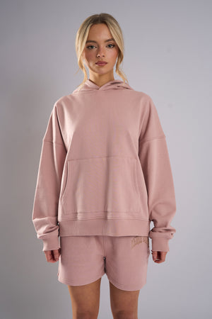 Kaiia Studio Back Distressed Applique Logo Hoodie Blush