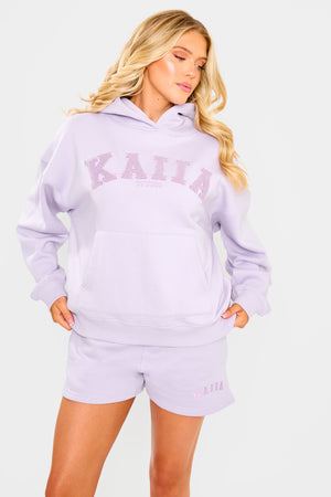 Kaiia Studio Borg Slogan Oversized Hoodie Lilac