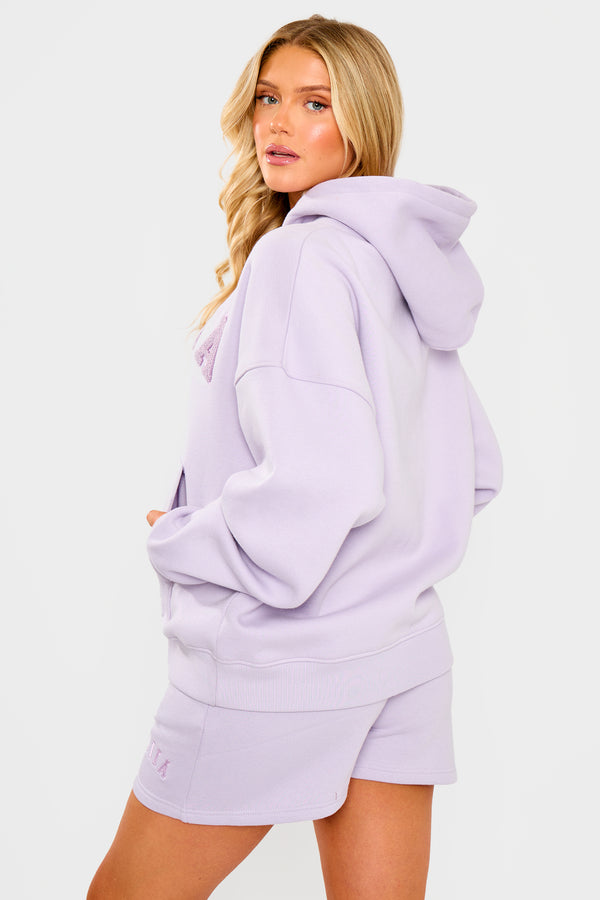 Kaiia Studio Borg Slogan Oversized Hoodie Lilac
