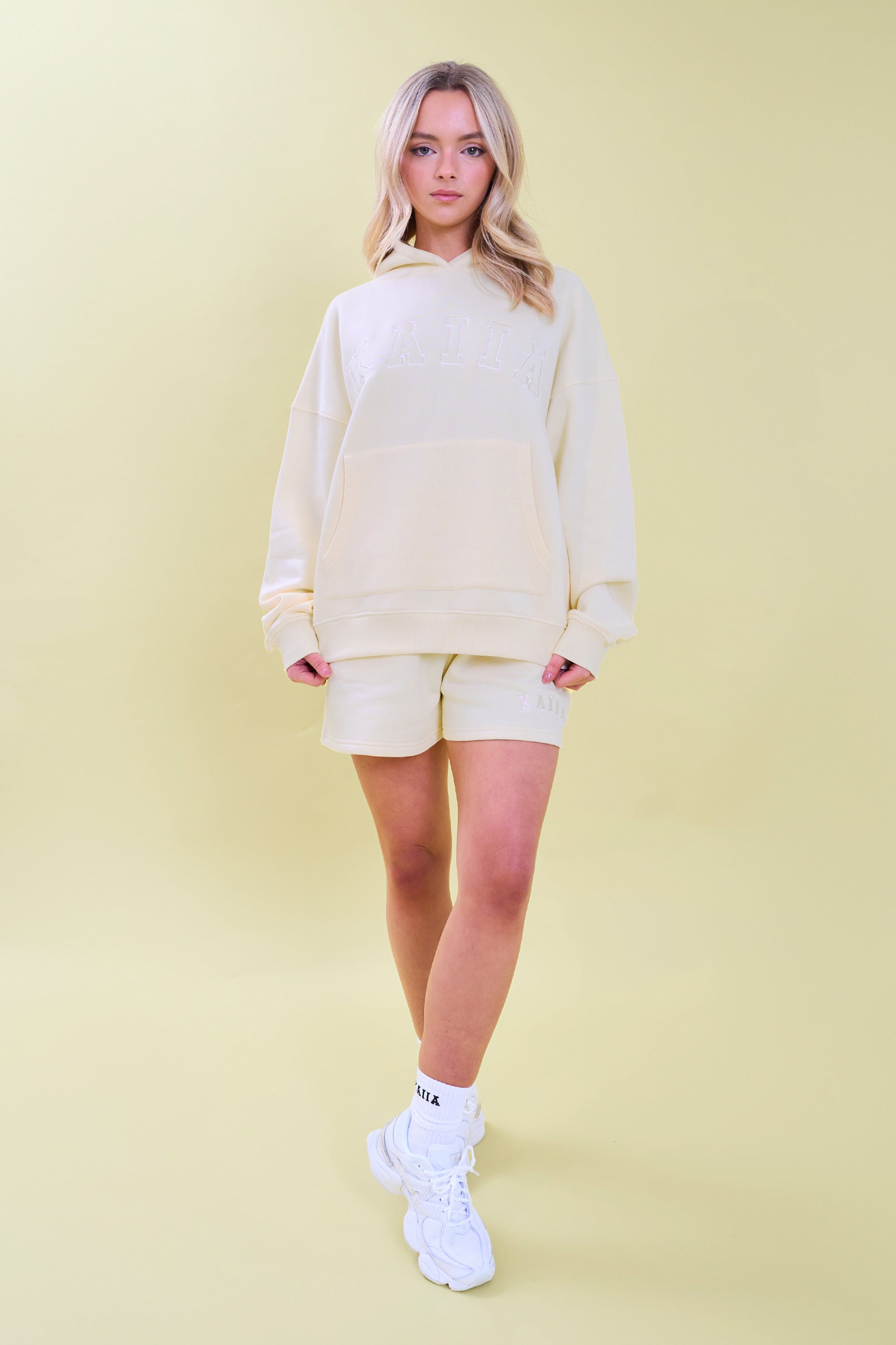 Kaiia Slogan Oversized Hoodie Lemon