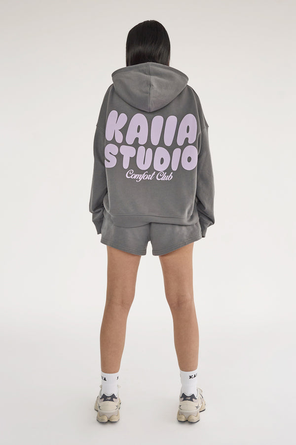 Kaiia Studio Bubble Logo Oversized Hoodie Dark Grey & Lilac