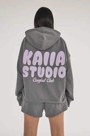 Kaiia Studio Bubble Logo Oversized Hoodie Dark Grey & Lilac