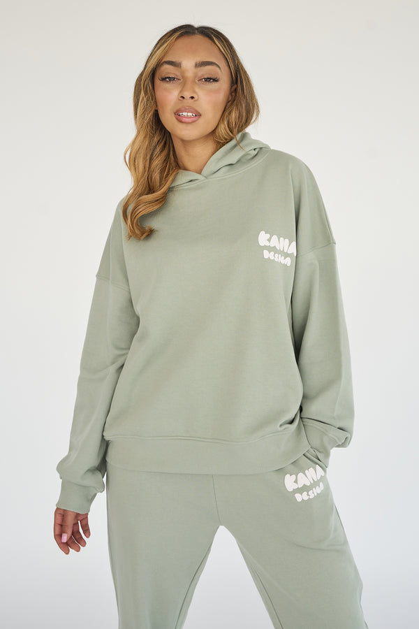 Kaiia Design Bubble Print Oversized Hoodie Sage Green