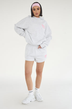 Kaiia Design Bubble Logo Oversized Hoodie Lt Grey Marl & Pink