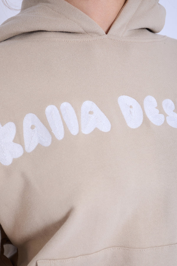 Kaiia Design Embroidered Bubble Logo Oversized Hoodie Light Stone