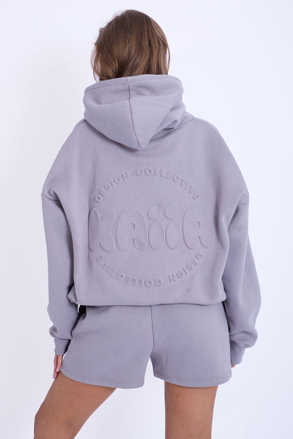 Kaiia Embossed Bubble Logo Oversized Hoodie Slate Grey & Pink