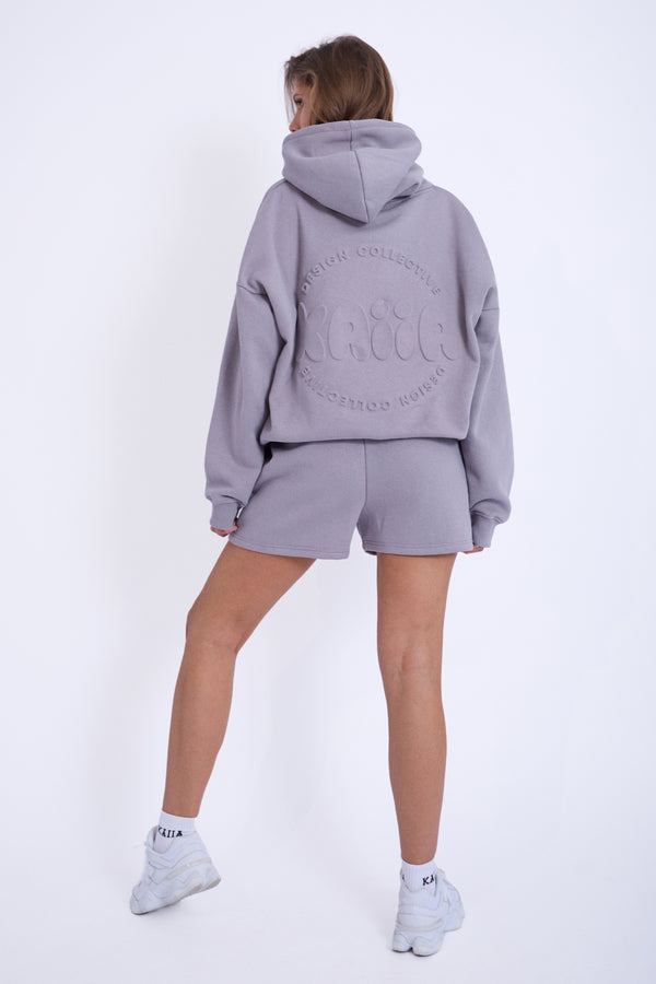 Kaiia Embossed Bubble Logo Oversized Hoodie Slate Grey & Pink