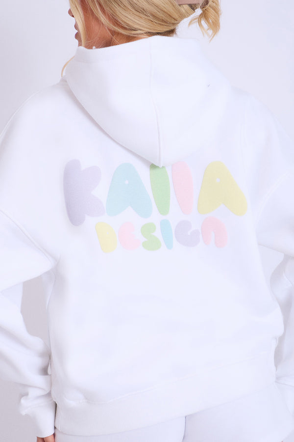 Kaiia Design Bubble Logo Oversized Hoodie Off White & Rainbow