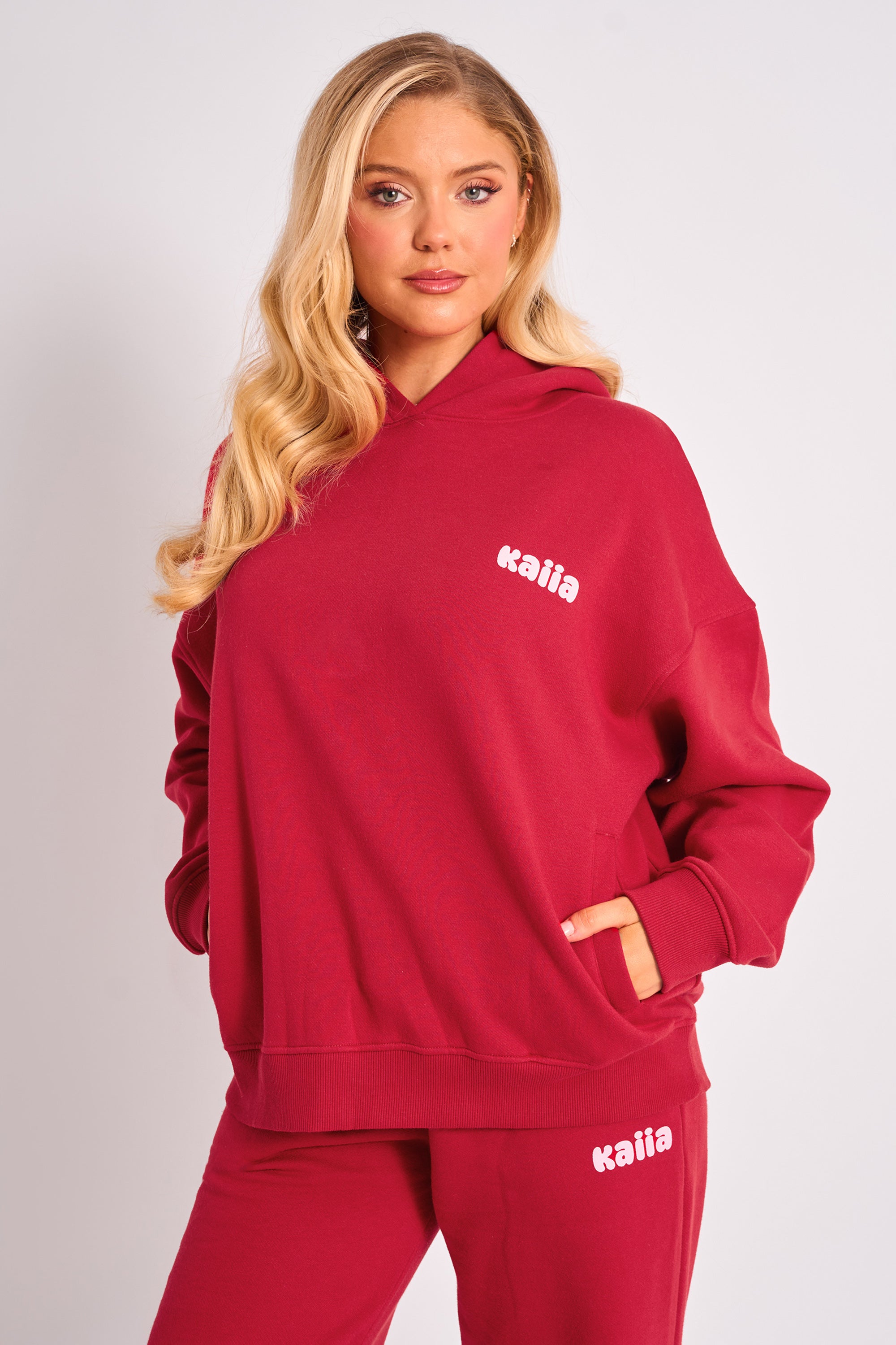 Kaiia Studio Oversized Cherry Print Hoodie Red Pink Kaiia