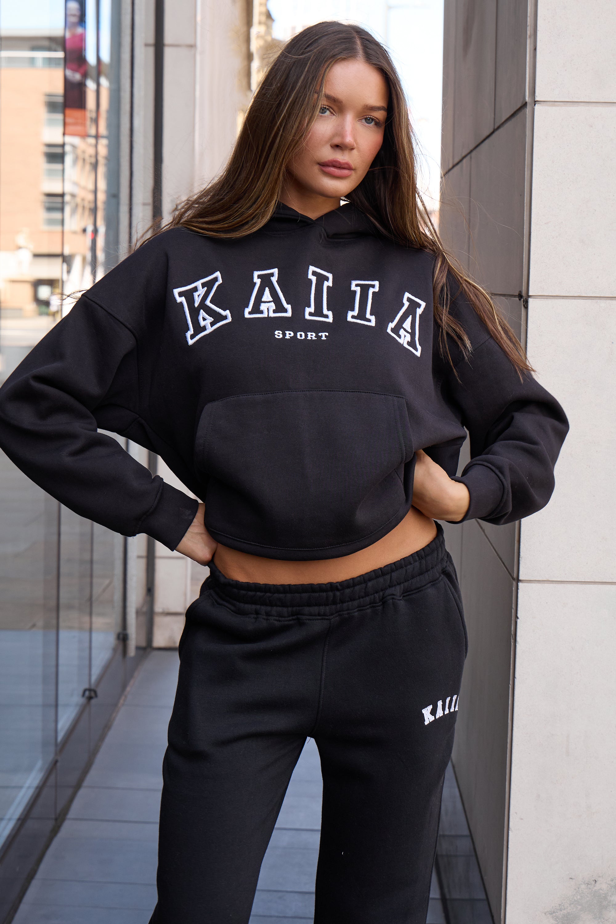 Kaiia Sport Logo Oversized Hoodie Black