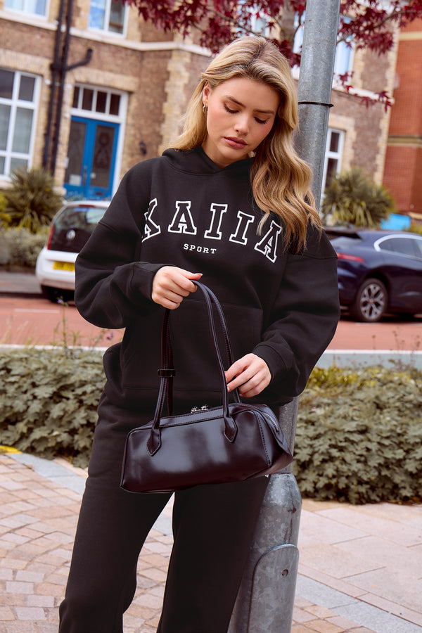 Kaiia Sport Logo Oversized Hoodie Black