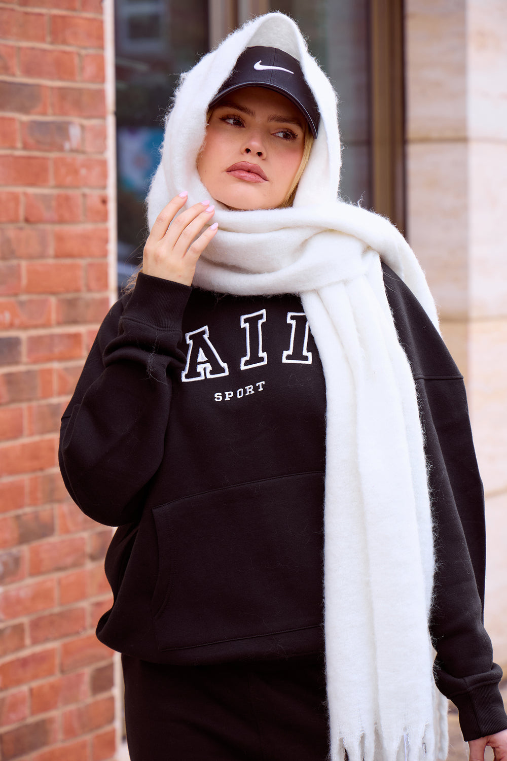 Kaiia Sport Logo Oversized Hoodie Black