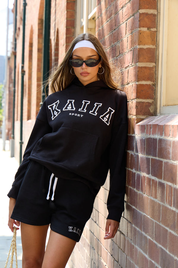 Kaiia Sport Logo Oversized Hoodie Black