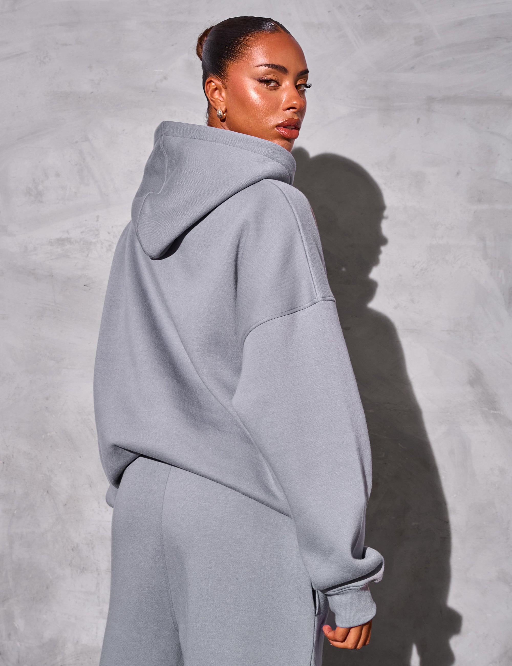 Kaiia Outline Logo Oversized Hoodie in Dove Grey Kaiia