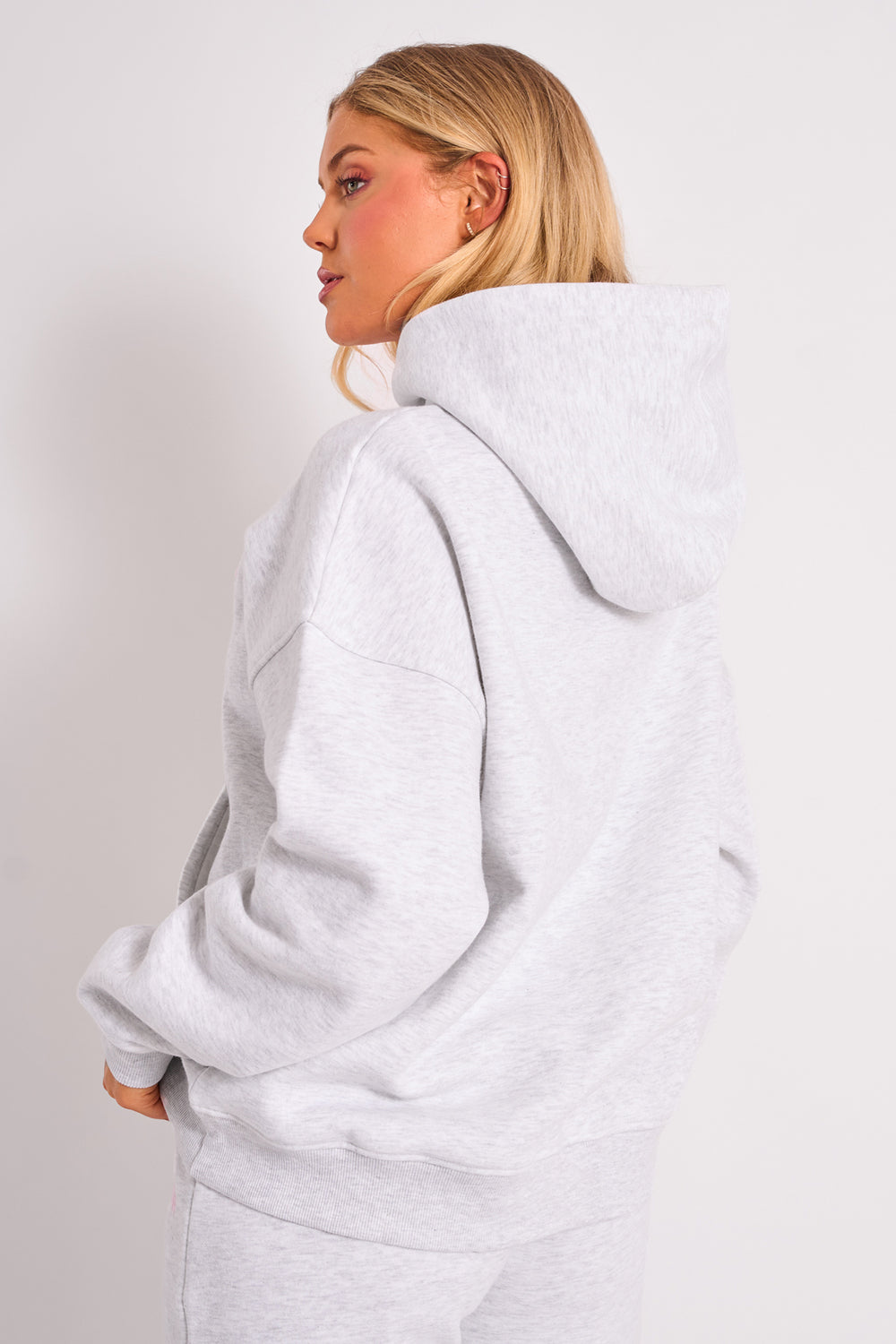 Kaiia Studio Borg Bubble Logo Oversized Hoodie Grey Marl & Pink