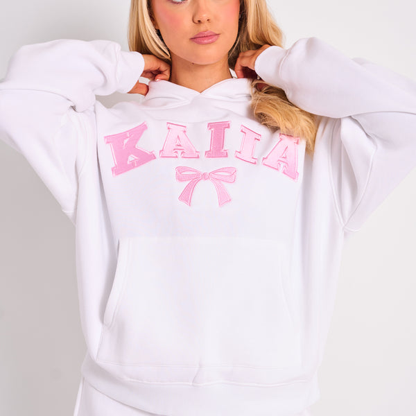 Kaiia Slogan Oversized Hoodie White & Pink | Kaiia