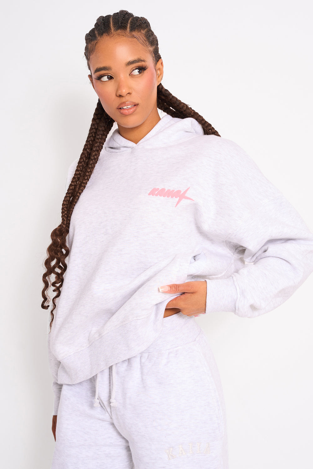 Kaiia Star Ombre Graphic Oversized Hoodie Grey Marl
