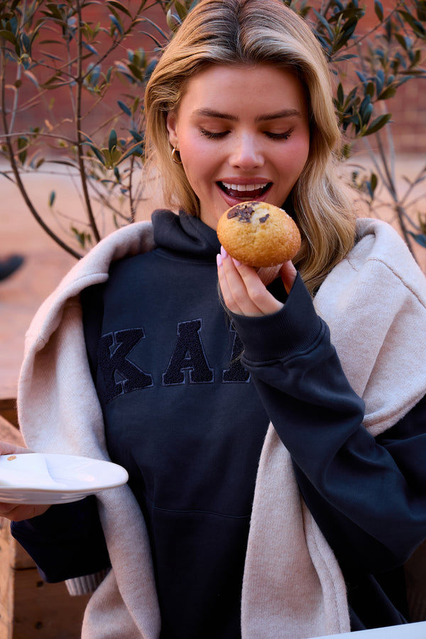 Kaiia Slogan Oversized Hoodie Navy