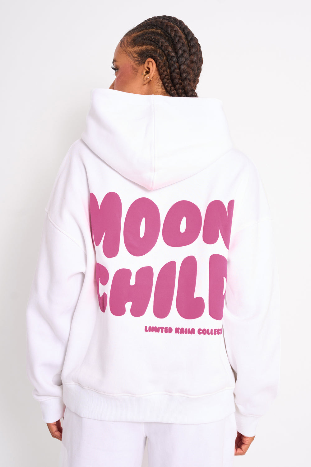 Kaiia Star Graphic Oversized Hoodie White & Hot Pink