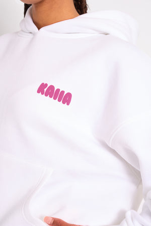 Kaiia Star Graphic Oversized Hoodie White & Hot Pink