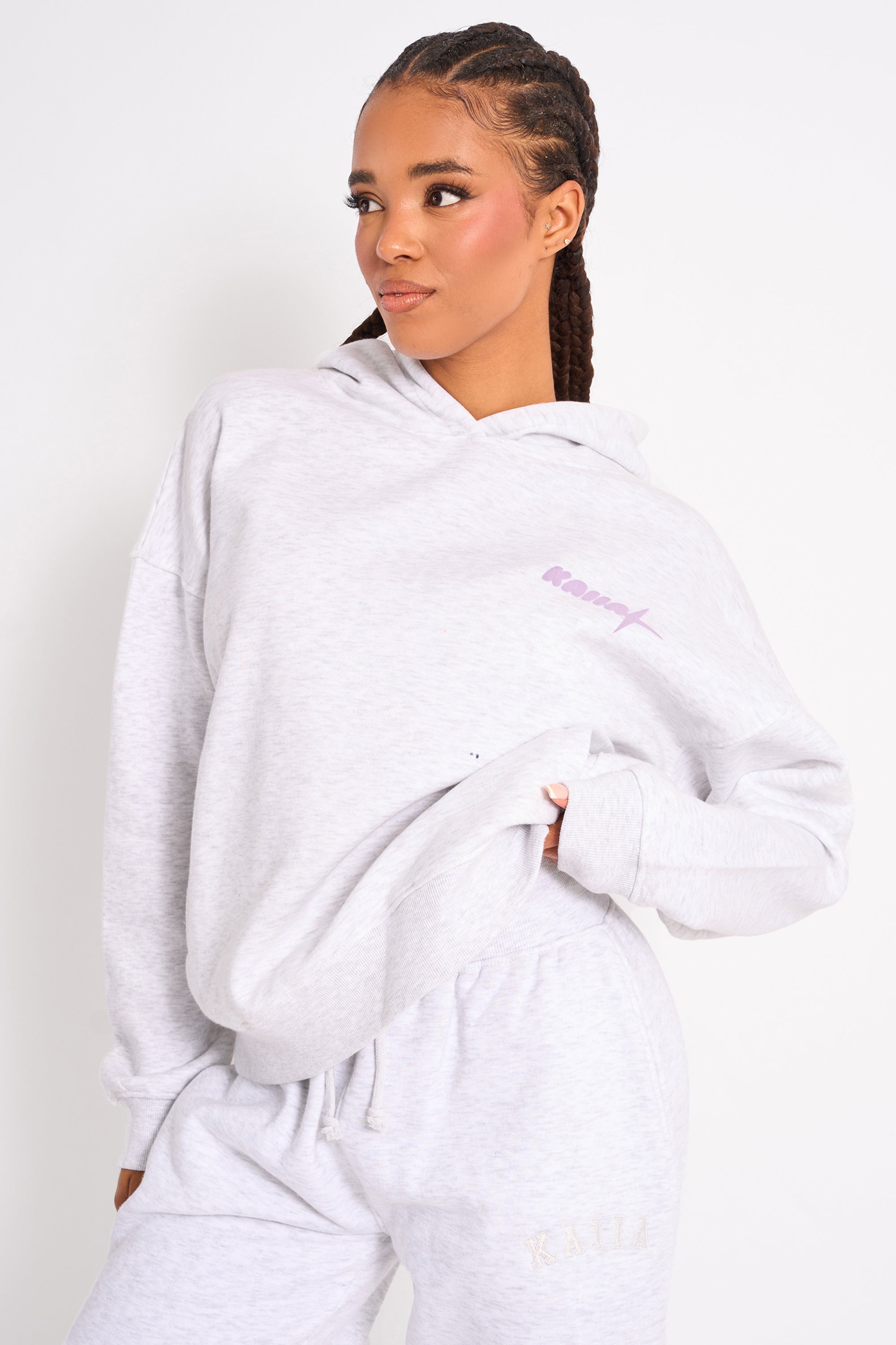 Kaiia Star Graphic Oversized Hoodie Grey Marl