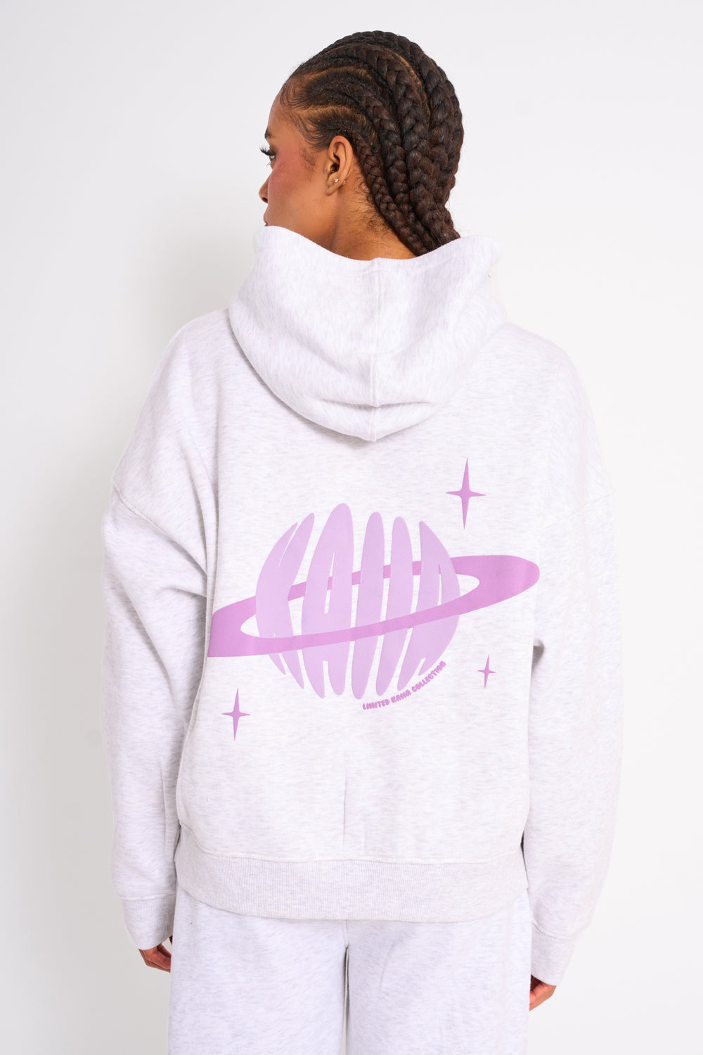 Kaiia Star Graphic Oversized Hoodie Grey Marl