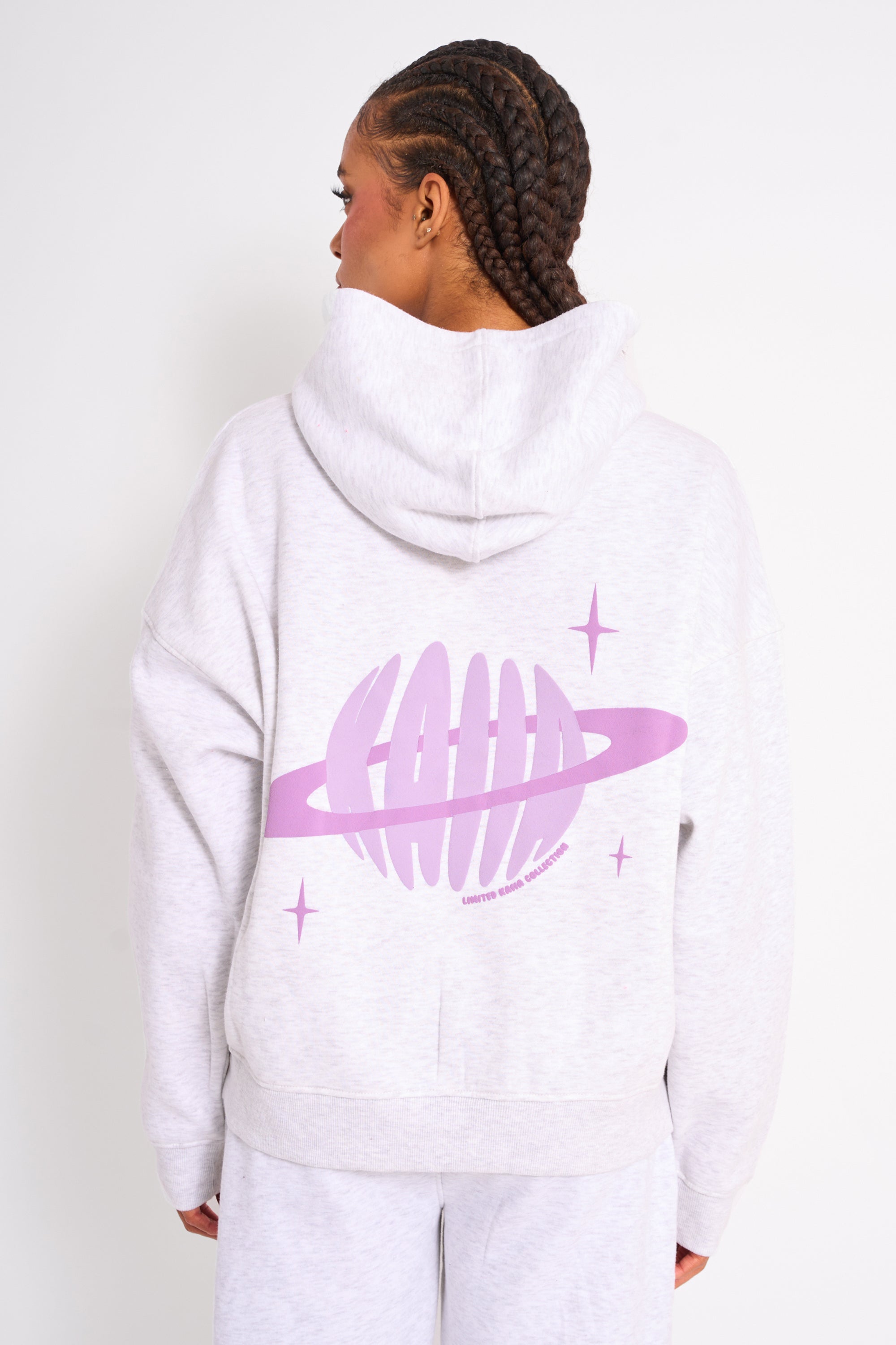 Kaiia Star Graphic Oversized Hoodie Grey Marl