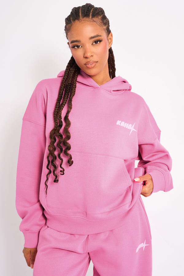 Kaiia Star Contrast Hood Oversized Hoodie Pink