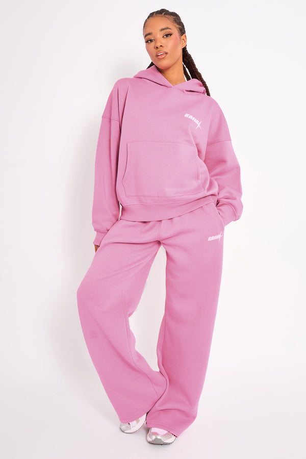 Kaiia Star Contrast Hood Oversized Hoodie Pink