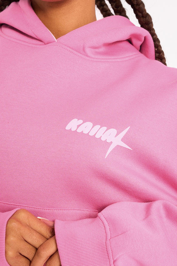 Kaiia Star Contrast Hood Oversized Hoodie Pink