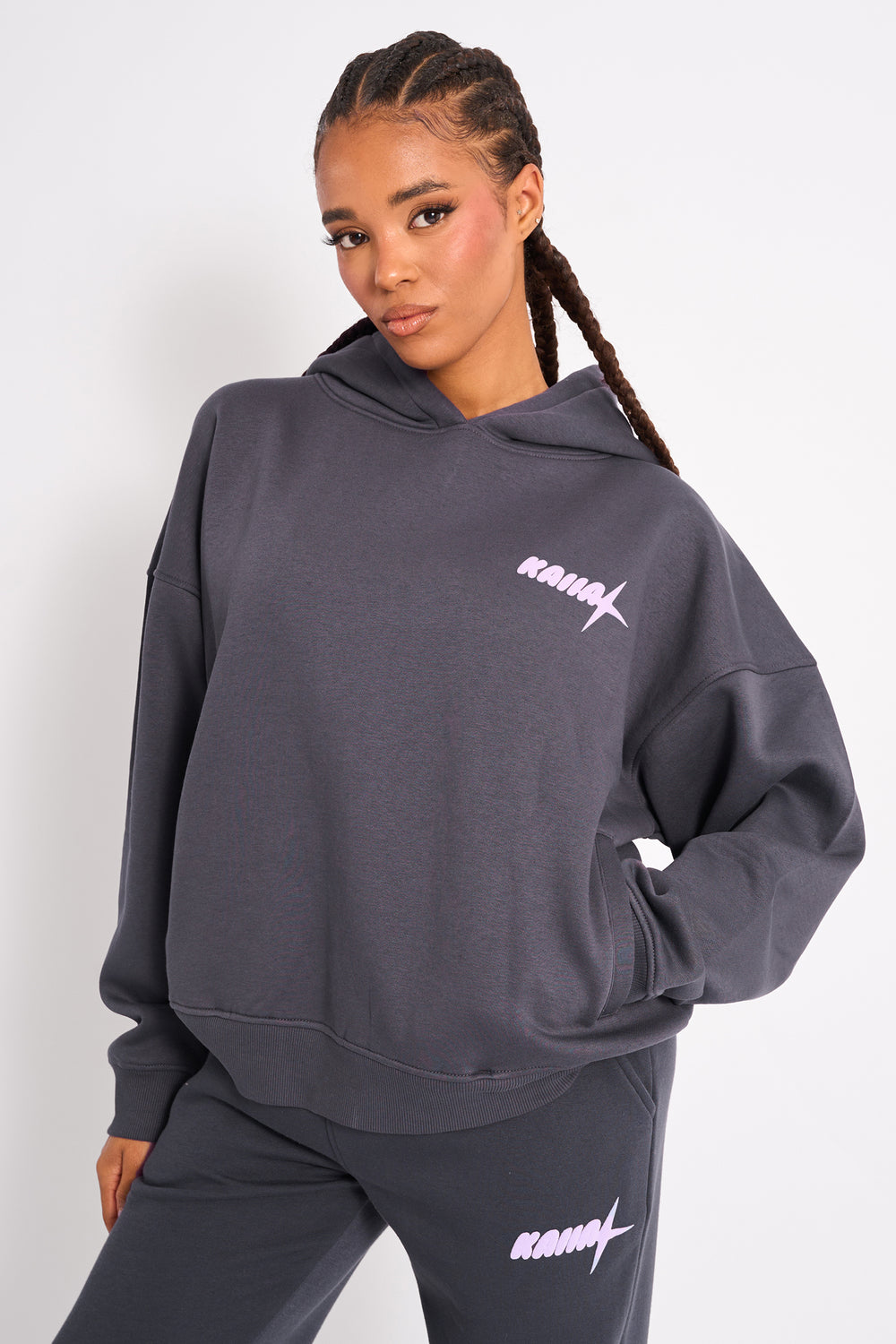 Kaiia Star Ombre Graphic Oversized Hoodie Charcoal