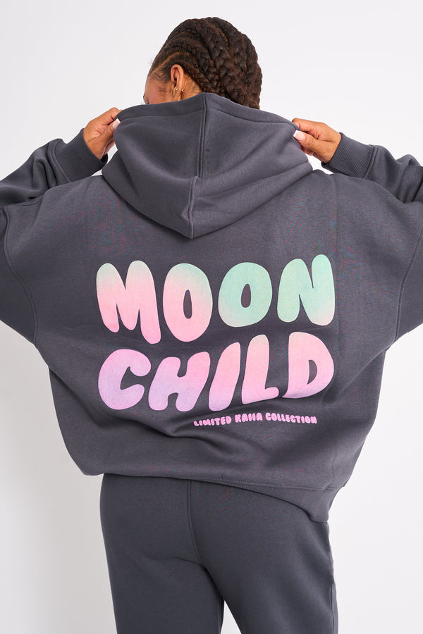 Kaiia Star Ombre Graphic Oversized Hoodie Charcoal